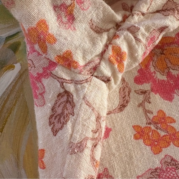 Tintoretto Linen Floral Dress White Pink Orange Short Sleeve V-Neck Size M - Picture 14 of 16